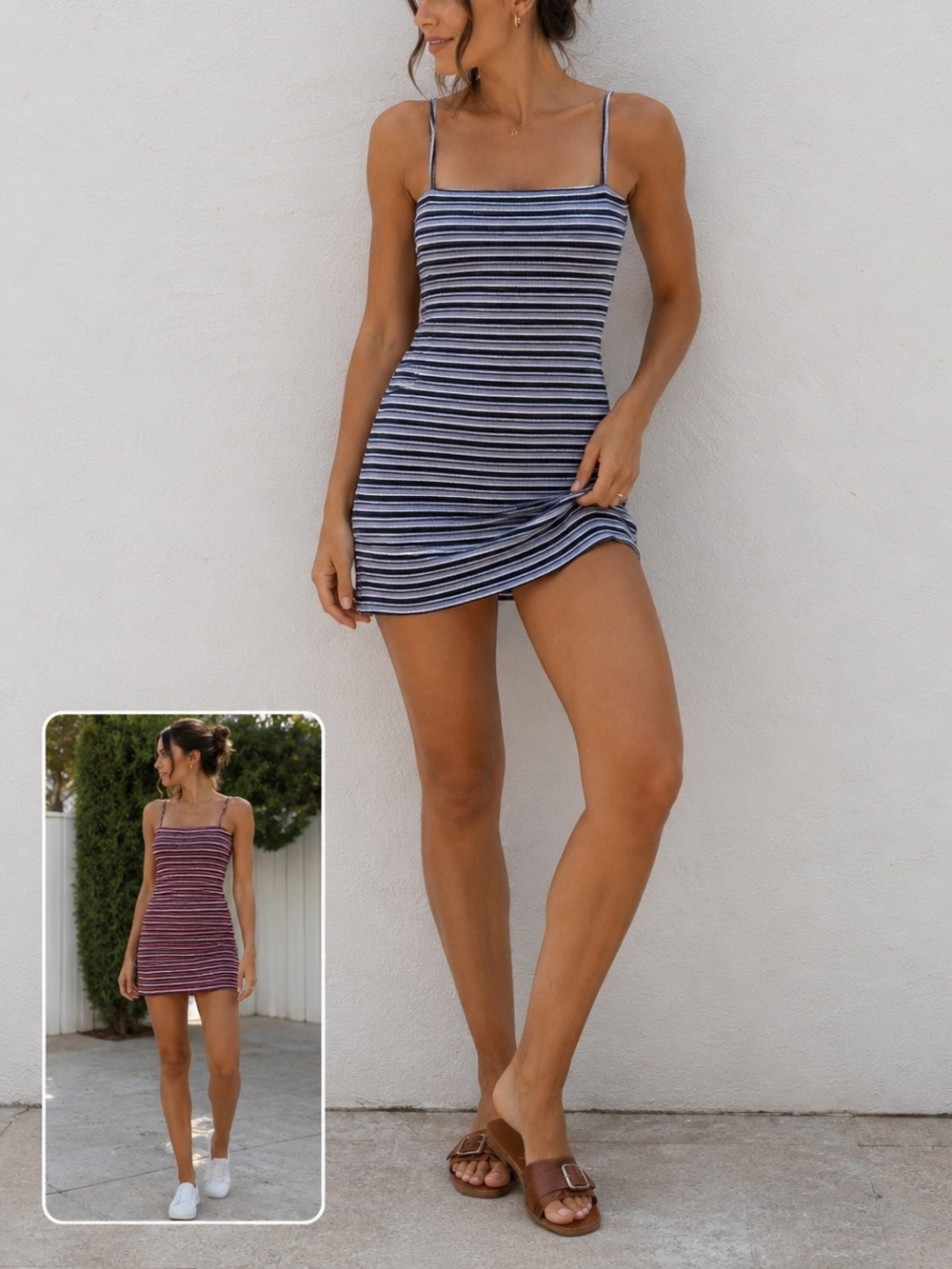 Hollister Ribbed Striped Mini Dresses XS Lot of 2 Preppy Tank  Cami Summer Dress